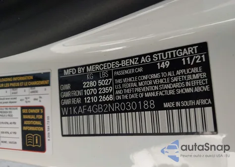 2022 Mercedes-Benz C 300 Sedan from USA, damaged, VIN W1KAF4GB2NR030188